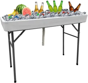 4 Foot Ice Cooler Table with Drain Plug, Portable Tailgate Camp Fish Cleaning Table, Keeping Food and Fish Fresh and Clean, Indoor Outdoor Cooler Picnic Table for Parties, Camping,