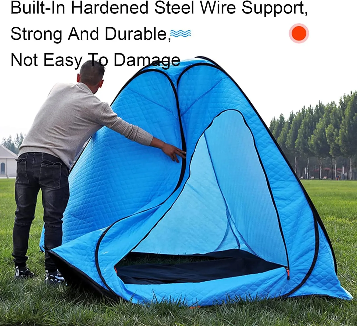4 Person Outdoor Ice Fishing Shelter Fishing Cotton Tent Thicken Warm Tent Winter Waterproof Camping Tent with Moisture-Proof Pad, 210X210X170CM, Blue