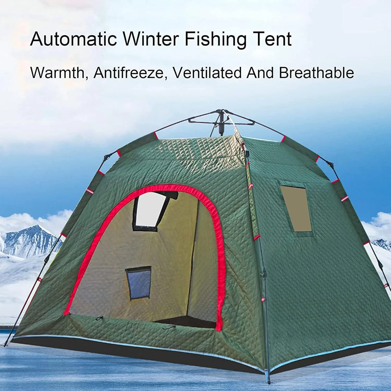 4 Person Outdoor Ice Fishing Shelter Fishing Cotton Tent Thicken Warm Tent Winter Waterproof Camping Tent with Moisture-Proof Pad, 210X210X170CM, Blue