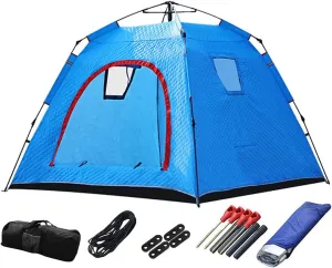 4 Person Outdoor Ice Fishing Shelter Fishing Cotton Tent Thicken Warm Tent Winter Waterproof Camping Tent with Moisture-Proof Pad, 210X210X170CM, Blue