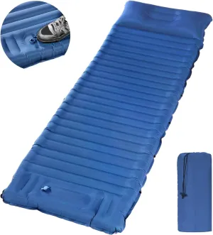 40D Self-Inflating Camping Pad, Insulated Ultralight Sleeping Mat for Backpacking, Winter Camping, 2-Layer Anti-Leak Design w/Built-in Pillow, Foot Pump Foldable Pad, Royal Blue
