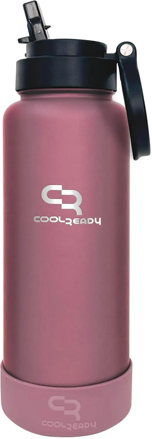 40oz Pink Double Walled Insulated Stainless Steel Water Bottle with Straw Lid, Chug Lid, Silicon Boot, Wide Mouth, Workout Bottle for Men and Women