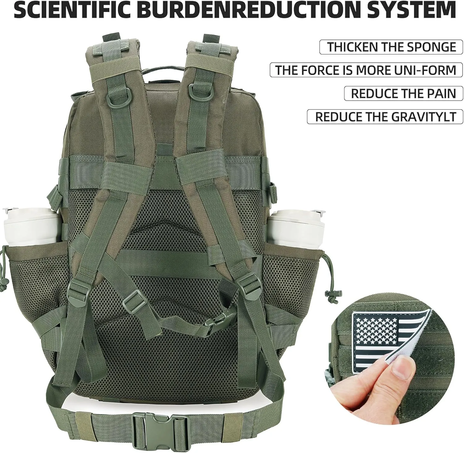 45L Tactical Assault Backpack 3 day assault pack with Molle Waterproof backpack Rucksack for Tactical Backpacks (Army green)