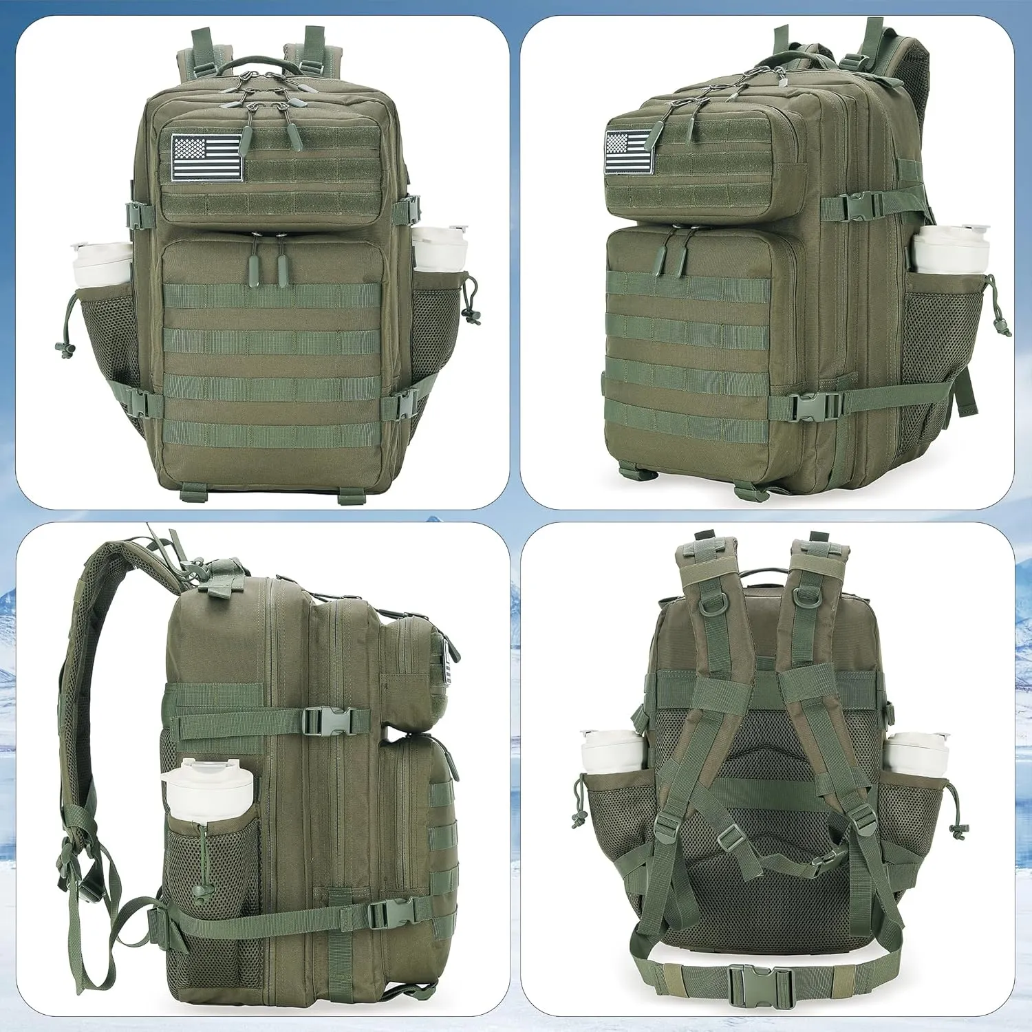 45L Tactical Assault Backpack 3 day assault pack with Molle Waterproof backpack Rucksack for Tactical Backpacks (Army green)