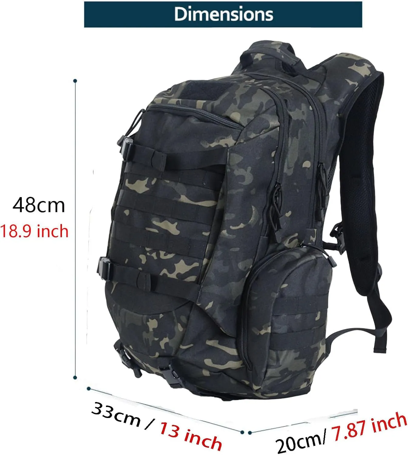 45L Waterproof Fishing Hunting Backpack Outdoor Military Rucksacks Tactical Sports Camping Hiking Trekking Bags (Camo black)