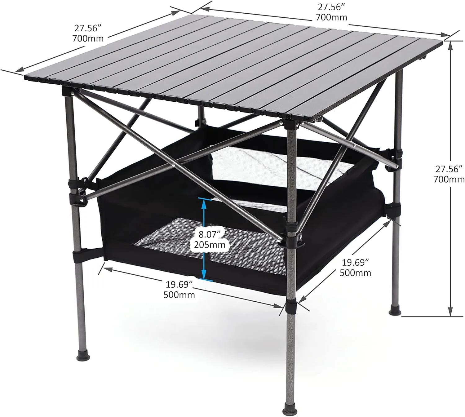 46.46” Folding Outdoor Table with Carrying Bag - Lightweight Aluminum Roll-Up Table for Camping, Picnics, Beach, BBQ, Patio, Waterproof & Stain-Resistant, 120 lbs Capacity, Black (Black)