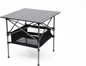 46.46” Folding Outdoor Table with Carrying Bag - Lightweight Aluminum Roll-Up Table for Camping, Picnics, Beach, BBQ, Patio, Waterproof & Stain-Resistant, 120 lbs Capacity, Black (Black)