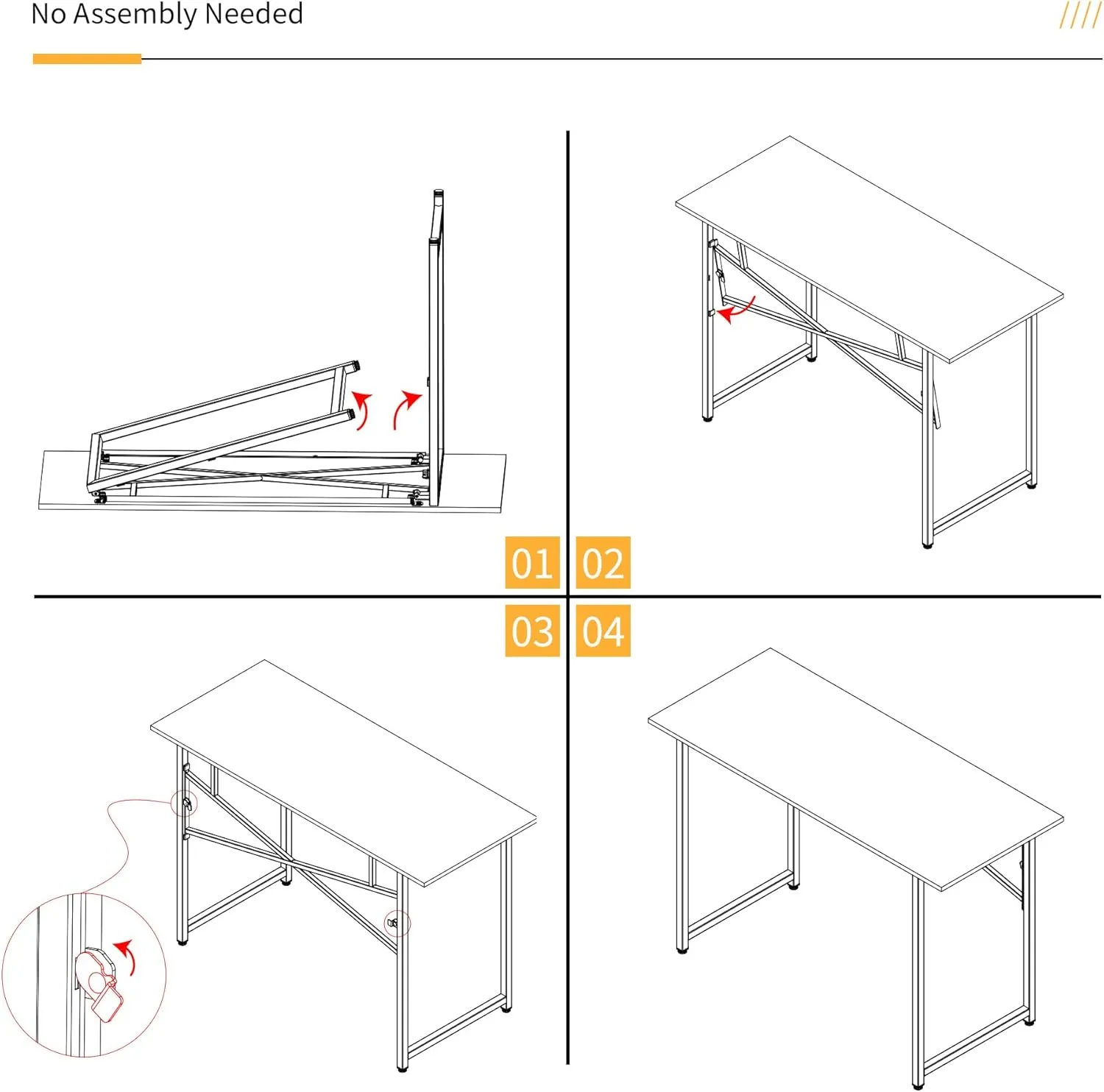 47 inch Folding Desk, Writing Gaming Computer Camping Table, No Assembly Required Home Office Desk, Black Oak