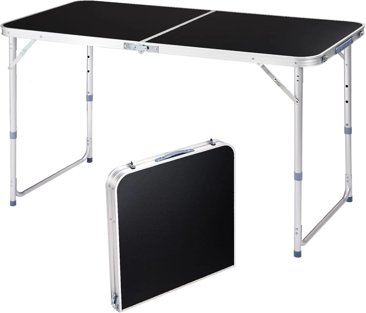 4ft Folding Camping Table, Portable Rectangular Picnic Tables, Outdoor Multipurpose Patio Tables with Carry Handle and Adjustable Legs for Tailgating Events Party, Load Bearing Capacity 70LBS