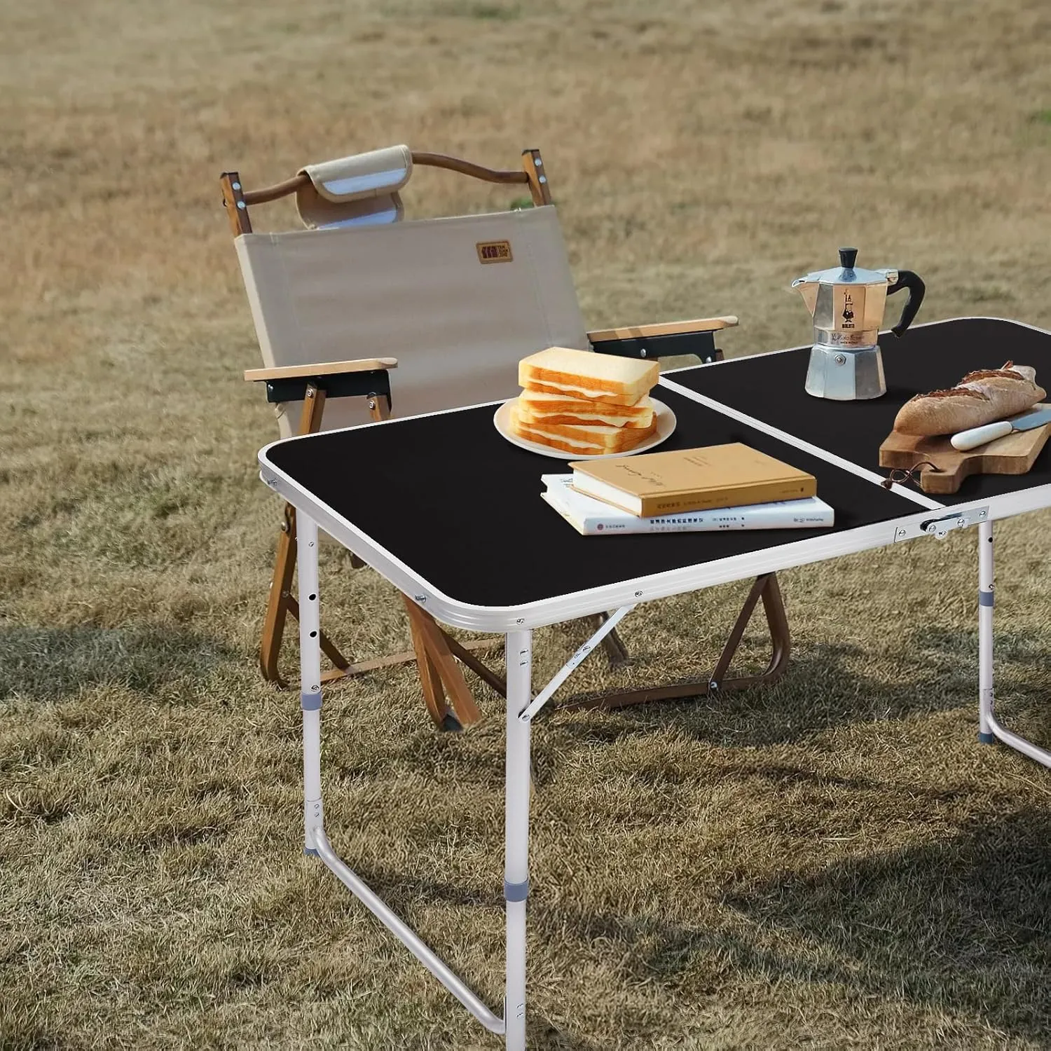4ft Folding Camping Table, Portable Rectangular Picnic Tables, Outdoor Multipurpose Patio Tables with Carry Handle and Adjustable Legs for Tailgating Events Party, Load Bearing Capacity 70LBS