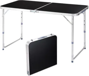 4ft Folding Camping Table, Portable Rectangular Picnic Tables, Outdoor Multipurpose Patio Tables with Carry Handle and Adjustable Legs for Tailgating Events Party, Load Bearing Capacity 70LBS