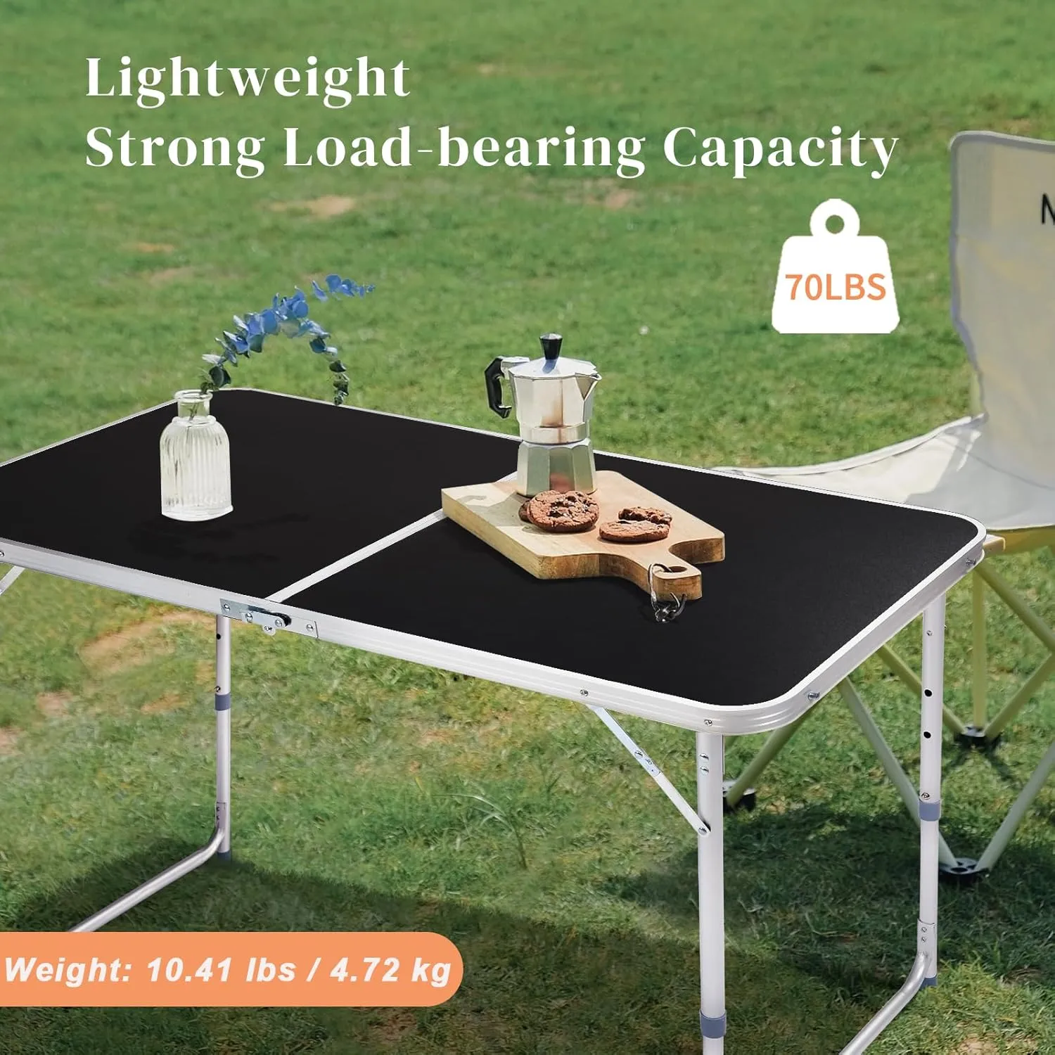 4ft Folding Camping Table, Portable Rectangular Picnic Tables, Outdoor Multipurpose Patio Tables with Carry Handle and Adjustable Legs for Tailgating Events Party, Load Bearing Capacity 70LBS