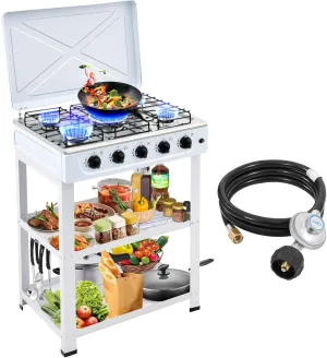 5 Burner Propane Gas Stove,400000BTU Portable Gas Stove with Support Leg Stand and Wind Blocking Cover Adapter Auto Ignition Camping Stove,propane burner for RV, Apartment, Outdoor Cooking