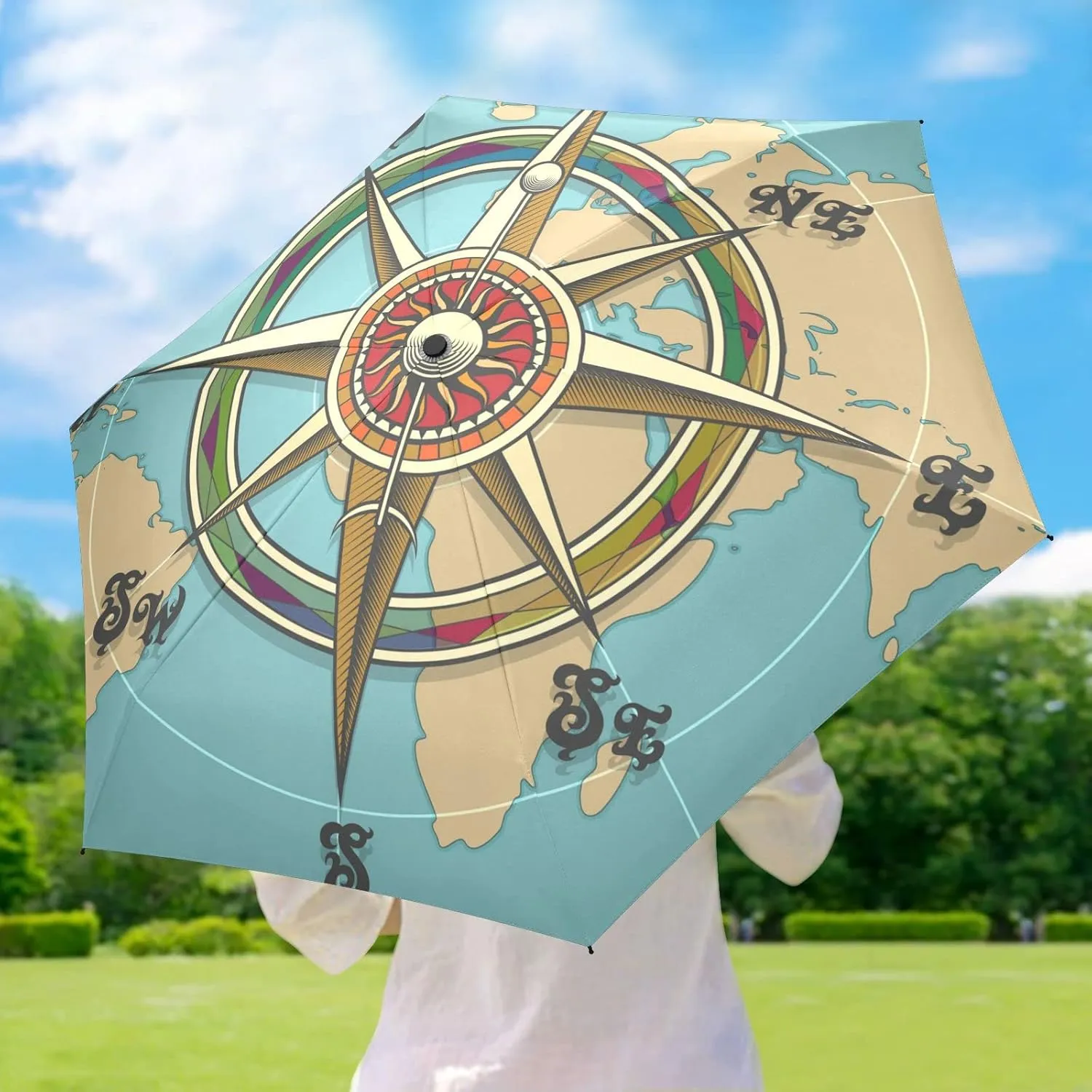 5 Folding Compact Pocket Windproof Umbrella, 6 Ribs Ultra-Light Foldable Vinyl Parasol, Mini Anti-UV Travel Umbrella