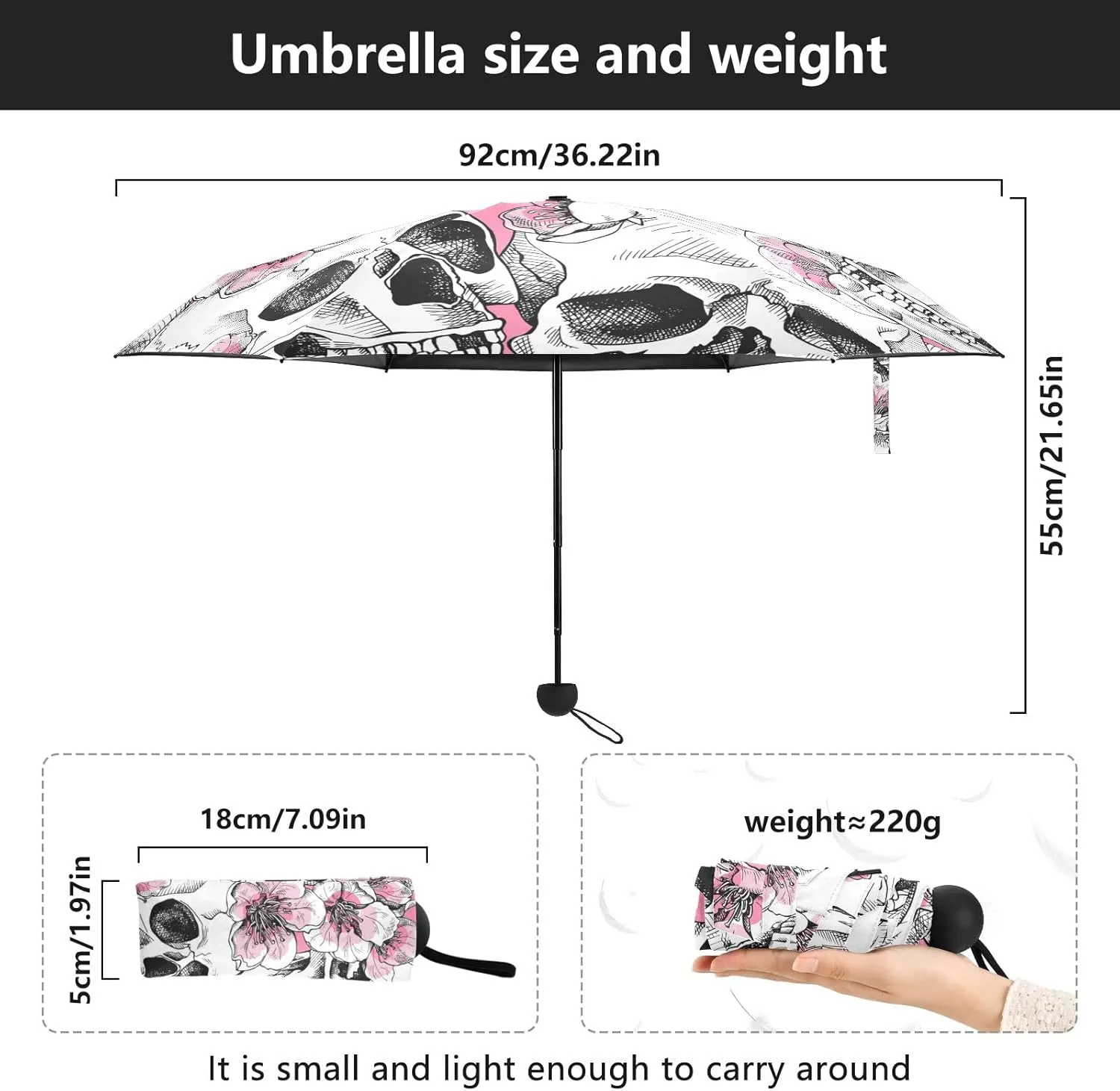 5 Folding Compact Pocket Windproof Umbrella, 6 Ribs Ultra-Light Foldable Vinyl Parasol, Mini Anti-UV Travel Umbrella
