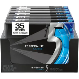 5 GUM - Peppermint Gum Sugar-Free, 35-Stick Pack, 6 Packs, Peppermint Cobalt
