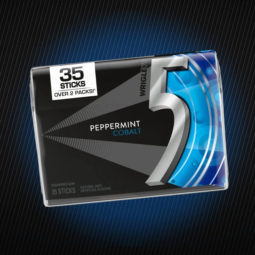 5 GUM - Peppermint Gum Sugar-Free, 35-Stick Pack, 6 Packs, Peppermint Cobalt