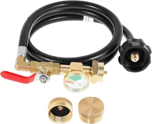 50 Inch Propane Refill Adapter Hose with Pressure Gauge,350PSI High Pressure Camping Grill 1LB Propane Gas Tank Adapter Connector with ON-Off Control Valve