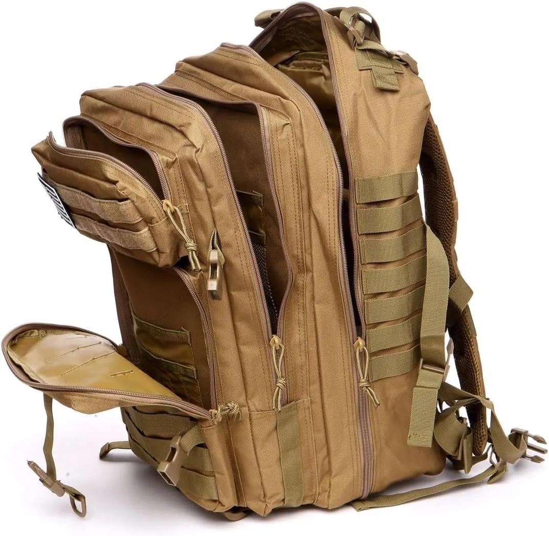 50L Sturdy Nylon Waterproof Fishing Hunting Backpack Outdoor Military Rucksacks Tactical Sports Camping Hiking (Khaki)