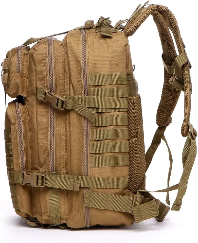 50L Sturdy Nylon Waterproof Fishing Hunting Backpack Outdoor Military Rucksacks Tactical Sports Camping Hiking (Khaki)