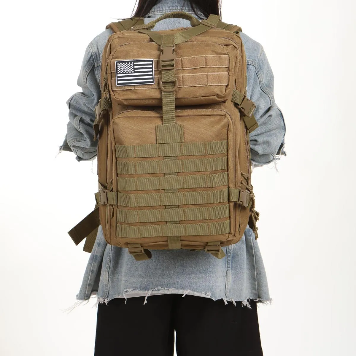 50L Sturdy Nylon Waterproof Fishing Hunting Backpack Outdoor Military Rucksacks Tactical Sports Camping Hiking (Khaki)
