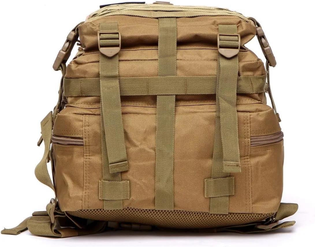 50L Sturdy Nylon Waterproof Fishing Hunting Backpack Outdoor Military Rucksacks Tactical Sports Camping Hiking (Khaki)