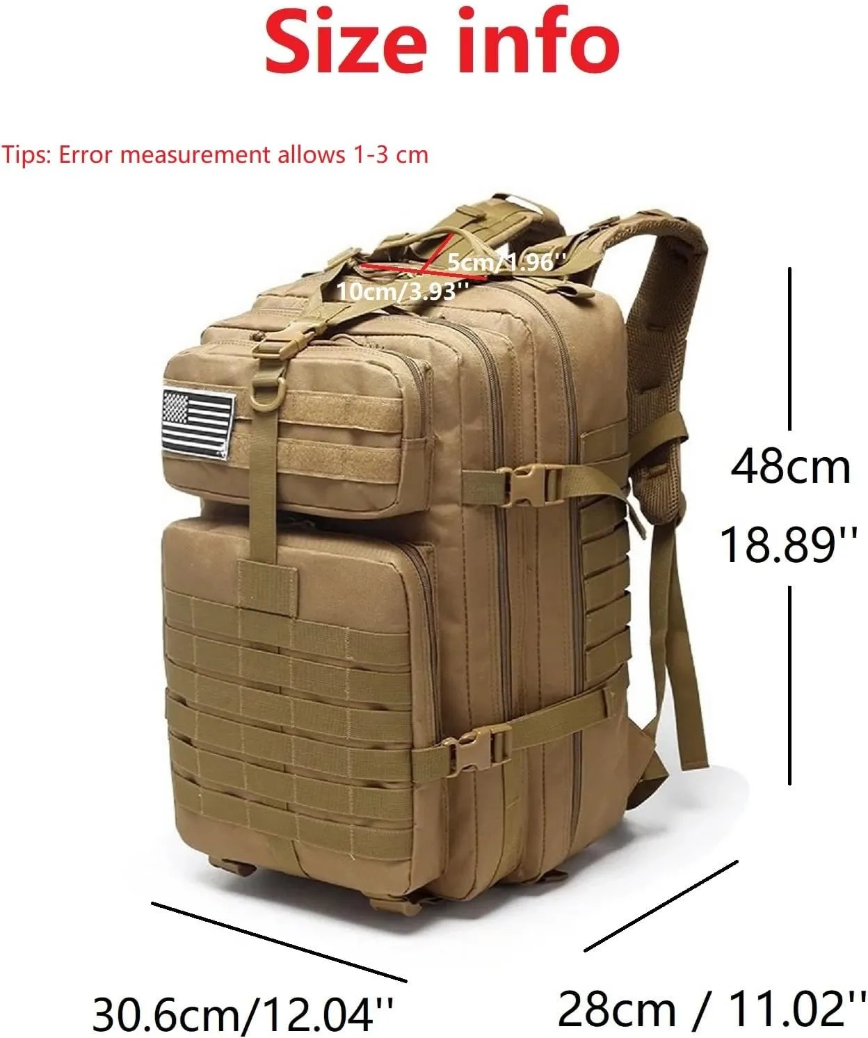 50L Sturdy Nylon Waterproof Fishing Hunting Backpack Outdoor Military Rucksacks Tactical Sports Camping Hiking (Khaki)