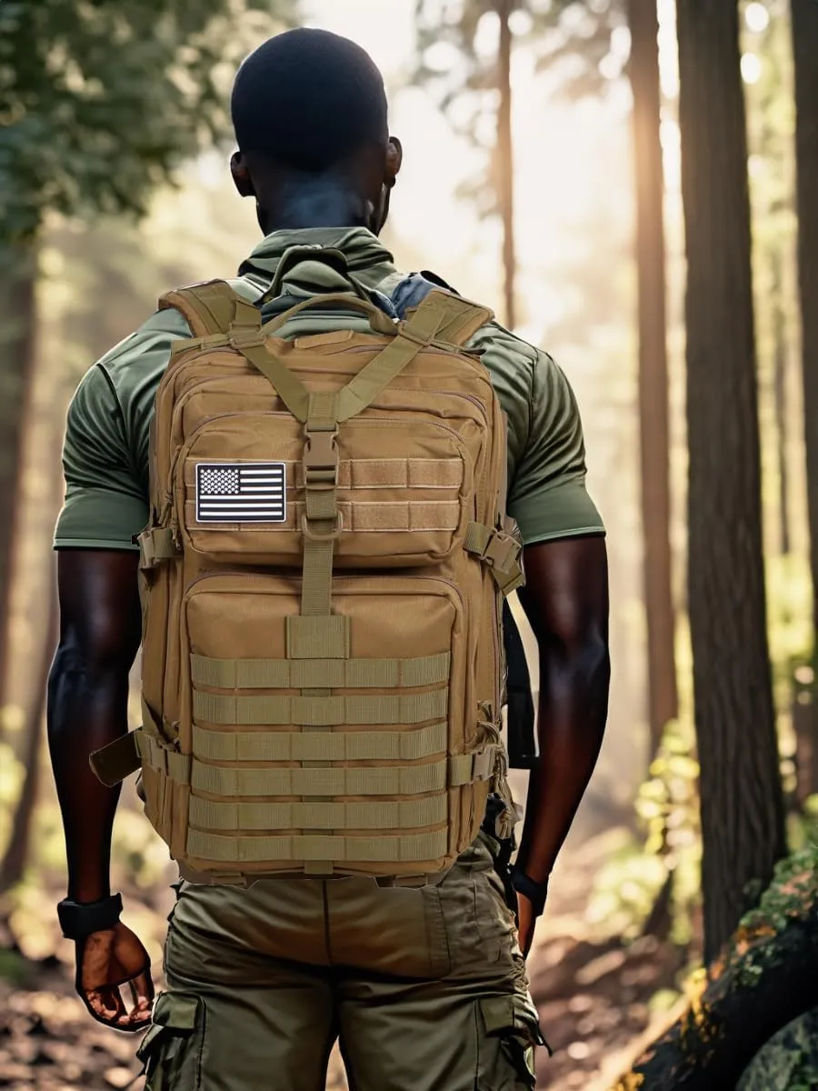 50L Sturdy Nylon Waterproof Fishing Hunting Backpack Outdoor Military Rucksacks Tactical Sports Camping Hiking (Khaki)
