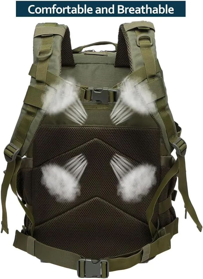 50L Tactical Military Backpack Waterproof Sturdy Bag for Hiking Camping Fishing Gym Backpack with Bottle Holder (Green)