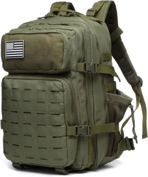 50L Tactical Military Backpack Waterproof Sturdy Bag for Hiking Camping Fishing Gym Backpack with Bottle Holder (Green)