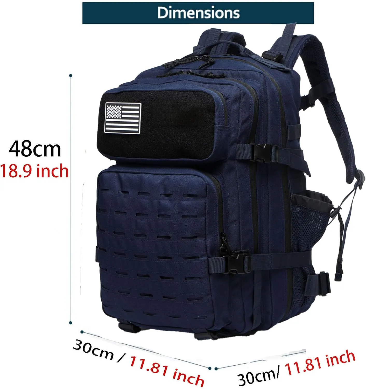 50L Tactical Military Backpack Waterproof Sturdy Bag for Hiking Camping Fishing Gym Backpack with Bottle Holder (Navy)
