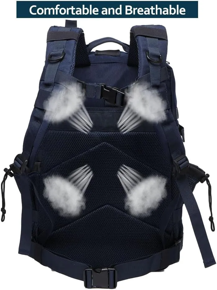 50L Tactical Military Backpack Waterproof Sturdy Bag for Hiking Camping Fishing Gym Backpack with Bottle Holder (Navy)
