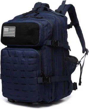 50L Tactical Military Backpack Waterproof Sturdy Bag for Hiking Camping Fishing Gym Backpack with Bottle Holder (Navy)