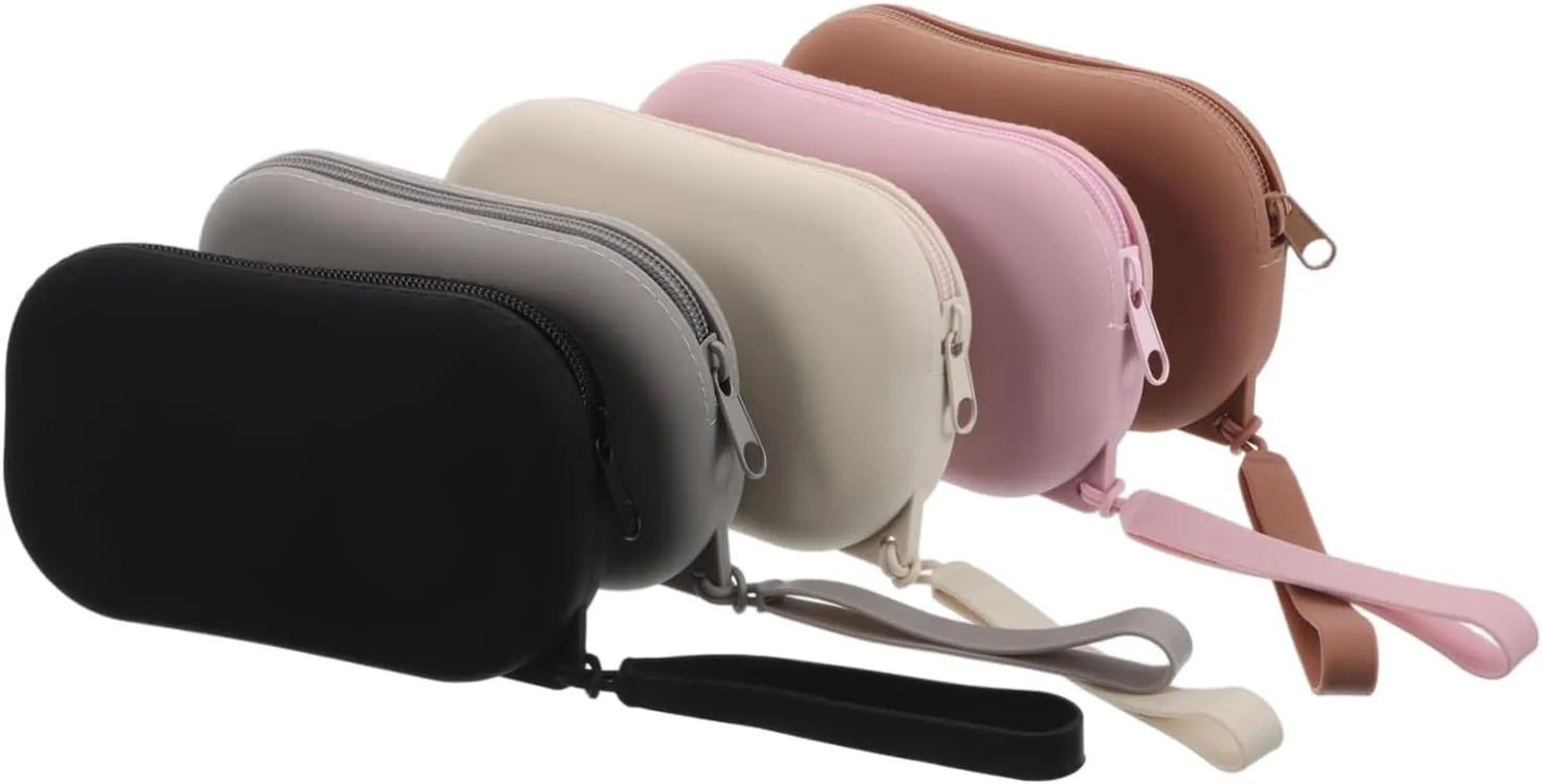 5pcs Portable Silicone Makeup Bag Zipper Closure Pouches for Travel Everyday Use and Cosmetic Storage Compact Easy to Clean and Stylish Milky Grey