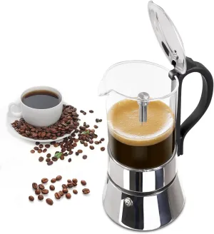 6 Cup Glass Transparent Moka Pot Stainless Steel Uncoated Stovetop Espresso Maker Italian Coffee Makers Mocha Greca Machine Cafe Classic Induction Cookers for Home Camping 330ml
