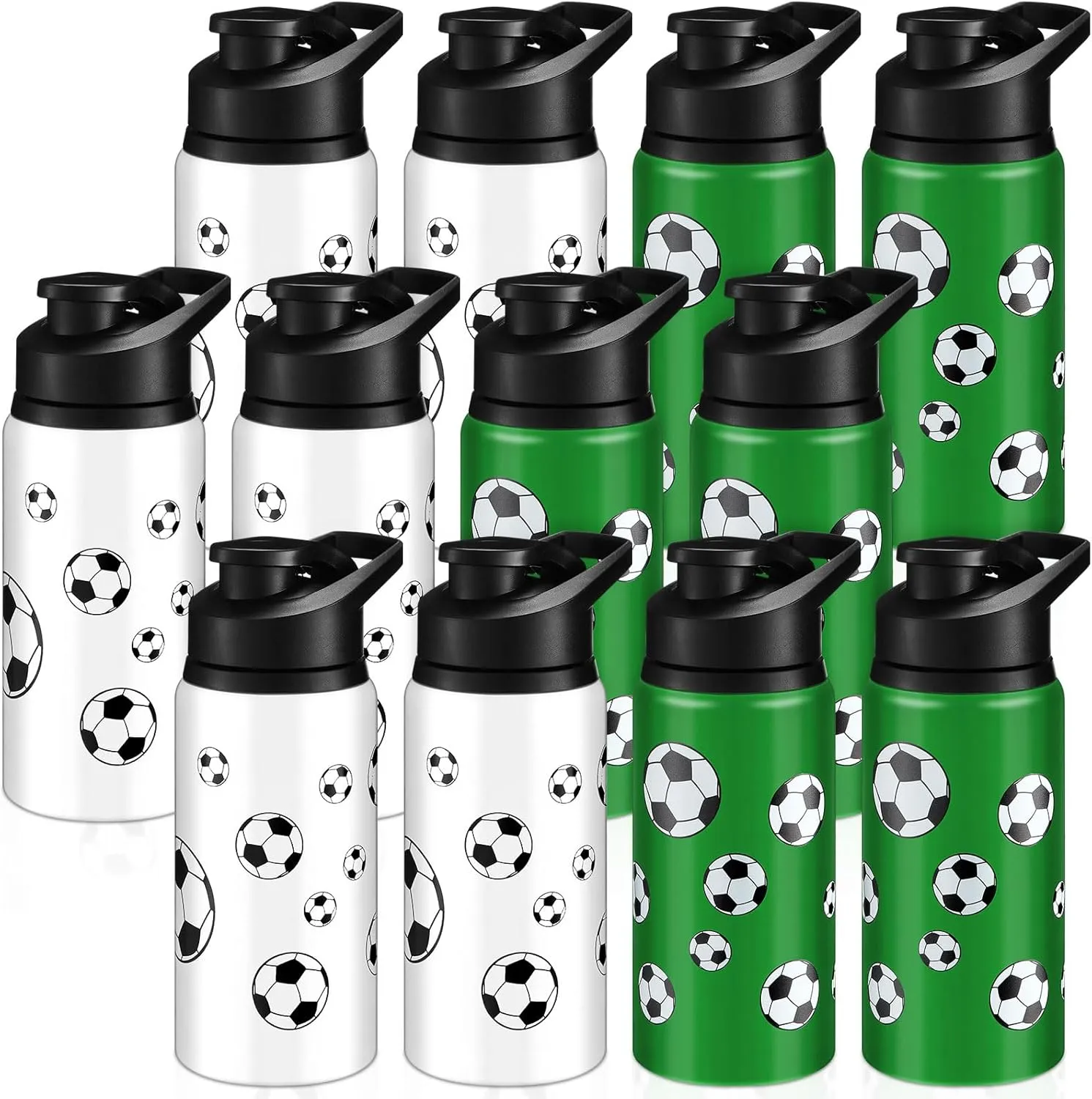 6 Pcs Aluminum Sports Water Bottle Bulk with Snap Lids, 17 oz Leakproof Reusable Cups, Metal Sports Bottle for Travel Gym Hiking Cycling Camping Bike Cages (Soccer)