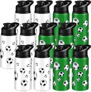 6 Pcs Aluminum Sports Water Bottle Bulk with Snap Lids, 17 oz Leakproof Reusable Cups, Metal Sports Bottle for Travel Gym Hiking Cycling Camping Bike Cages (Soccer)