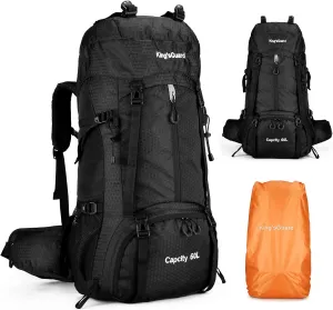 60L Hiking Backpack, Waterproof Camping Backpacking Backpack for Men Outdoor Traveling Climbing Daypack with Rain Cover (Black)