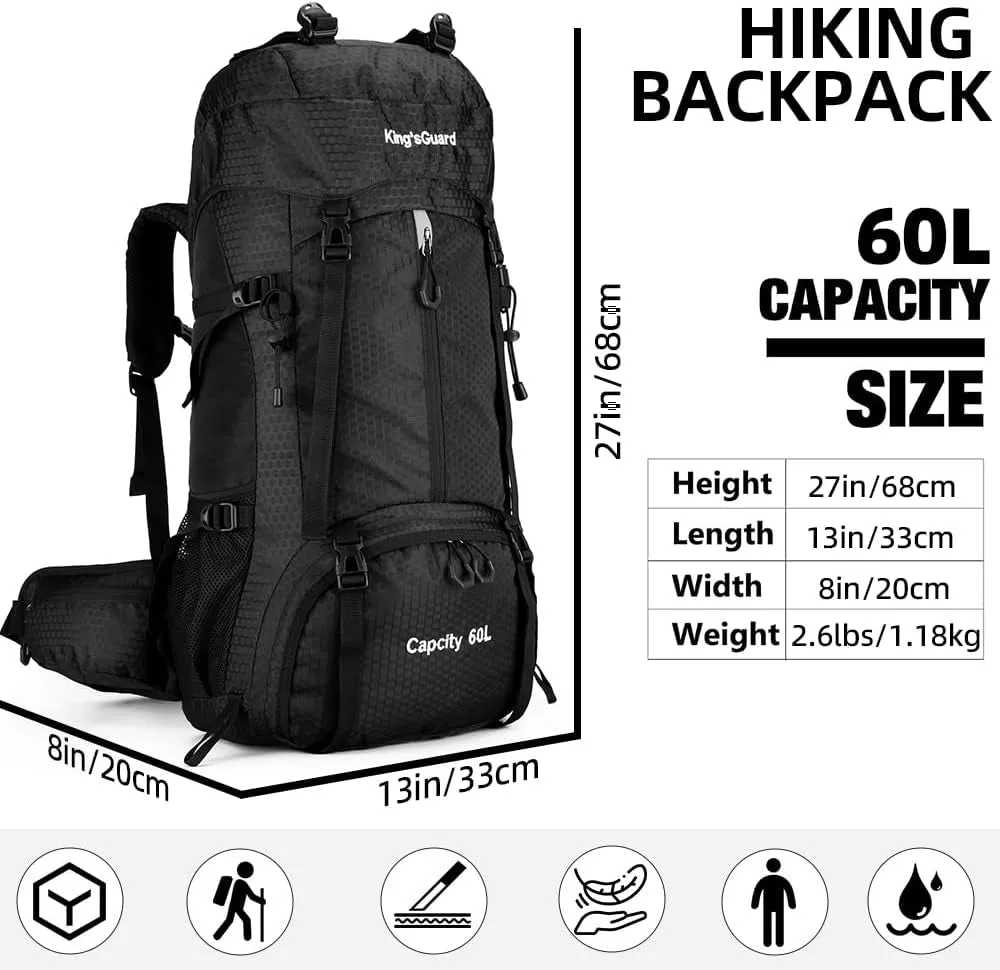60L Hiking Backpack, Waterproof Camping Backpacking Backpack for Men Outdoor Traveling Climbing Daypack with Rain Cover (Black)