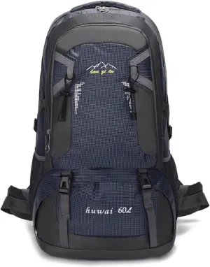60L Large-Capacity Outdoor Mountaineering Bag, Water-Repellent Nylon Travel Bag, Shoulder Leisure Sports Travel Backpack, Unisex(Dark Blue)