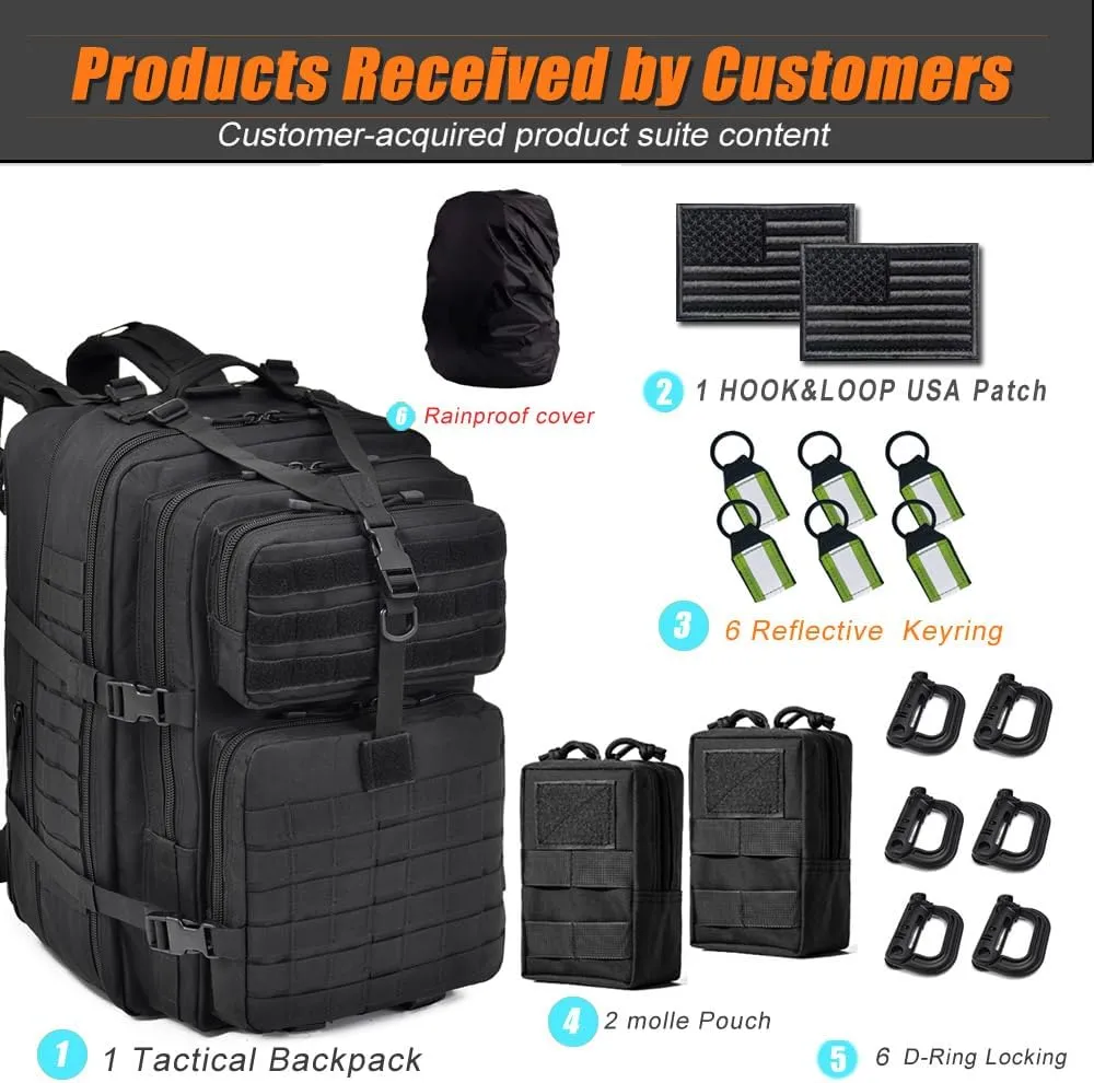 64L Large Tactical Backpack, Military Molle Bag for Hiking