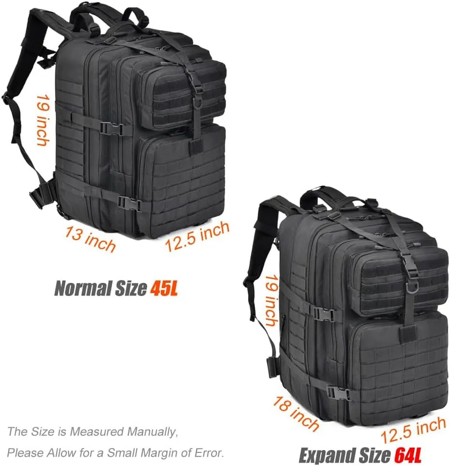 64L Large Tactical Backpack, Military Molle Bag for Hiking