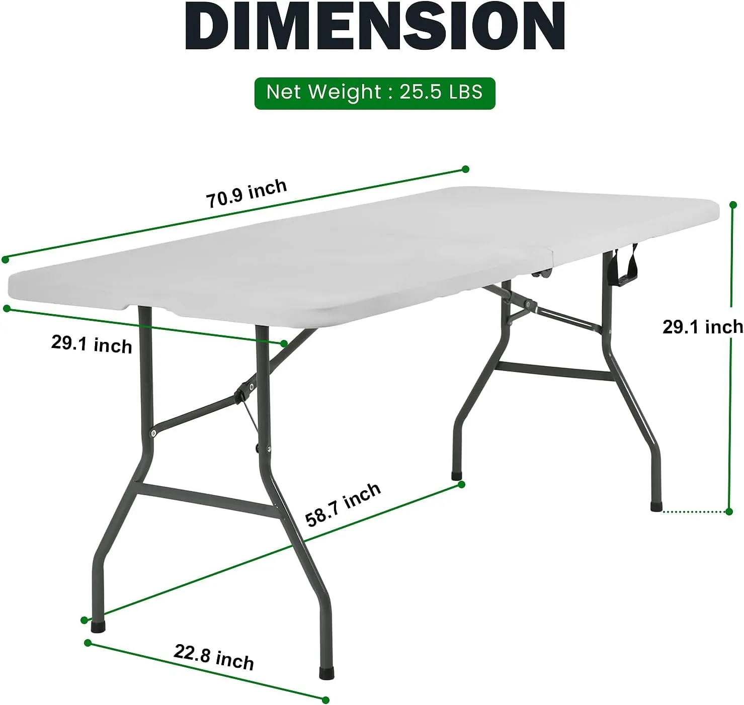 6FT Folding Table, Plastic Table Camping Table Foldable Portable Picnic Table Outdoor Dining Table with Carrying Handle for Kitchen Party Outdoor Indoor Wedding BBQ 70 x 29 x 29 Inches,White