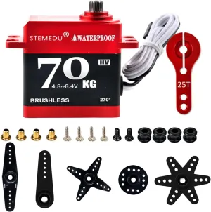70KG High Torque Servo Brushless RC Digital Servo BLS-HV70MG All-Metal IP67 Waterproof Steering Motor for 1/8 1/10 RC Helicopter Airplane and Buggy Car, 270° Control Angle