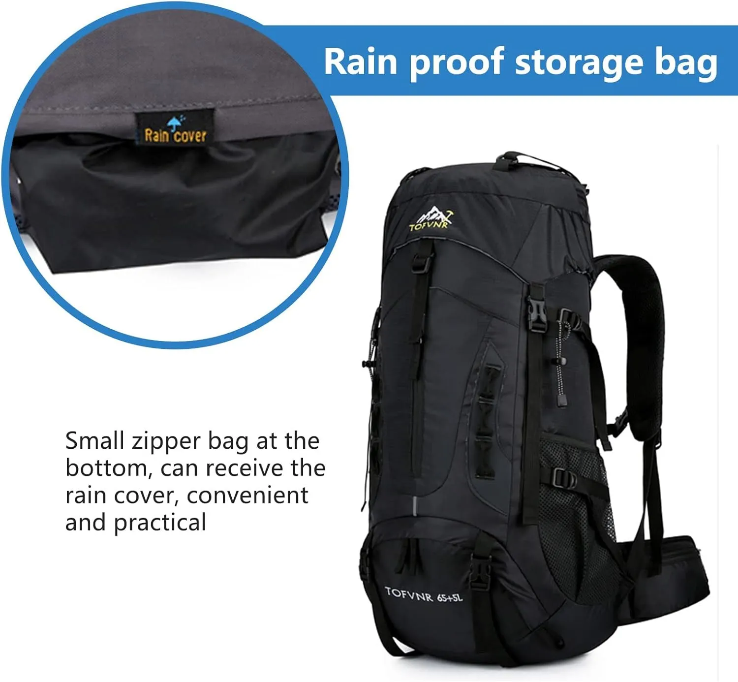 70L Large Camping Hiking Backpack , Lightweight Nylon Trekking Rucksack,For Men Women Outdoor Large Capacity Sports Mountaineering Backpack Climbing Travel Waterproof Daypack, Black