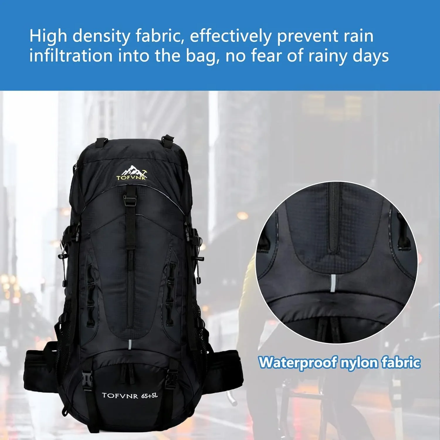 70L Large Camping Hiking Backpack , Lightweight Nylon Trekking Rucksack,For Men Women Outdoor Large Capacity Sports Mountaineering Backpack Climbing Travel Waterproof Daypack, Black