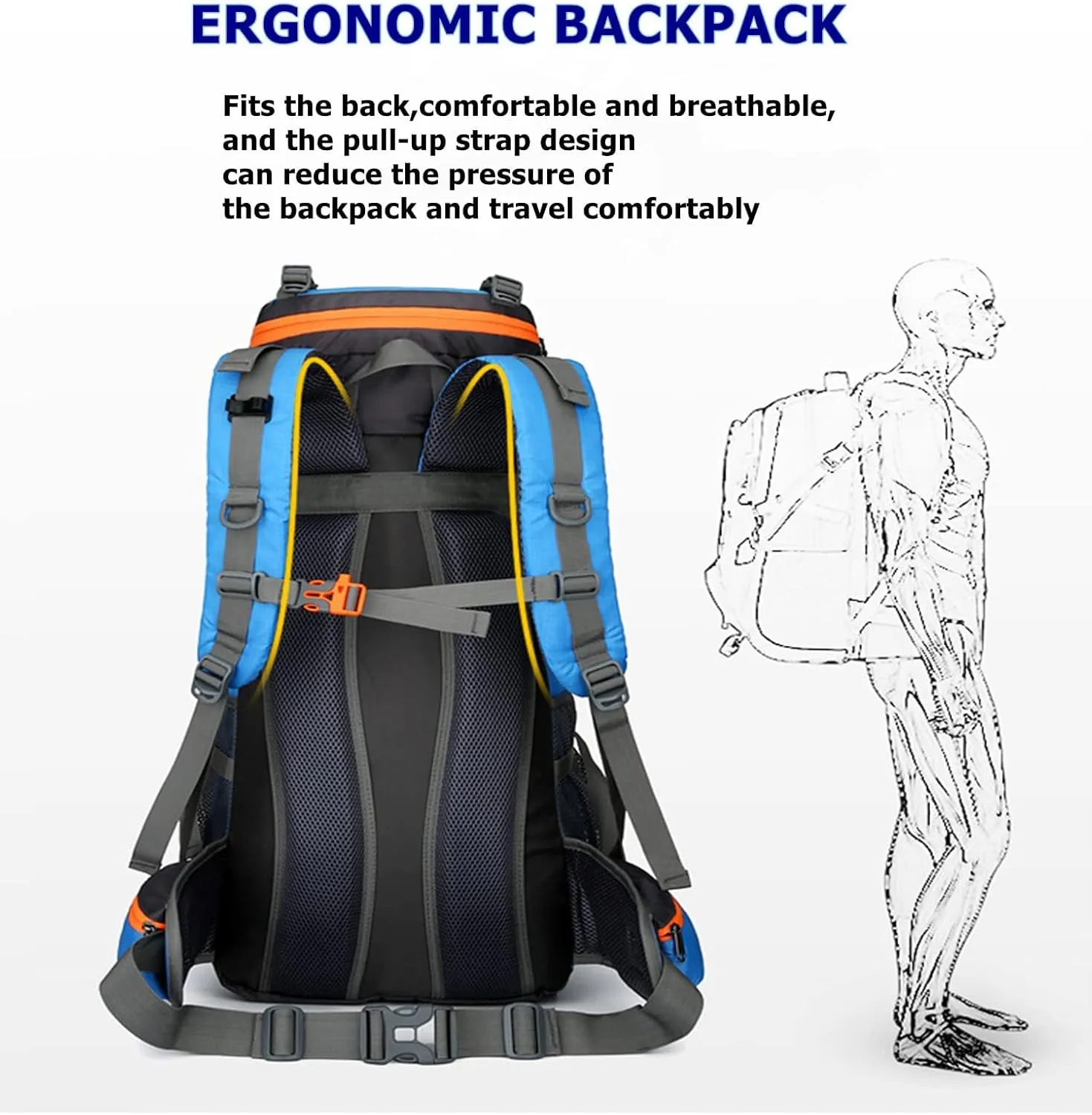 70L Large Camping Hiking Backpack , Lightweight Nylon Trekking Rucksack,For Men Women Outdoor Large Capacity Sports Mountaineering Backpack Climbing Travel Waterproof Daypack, Navy Blue