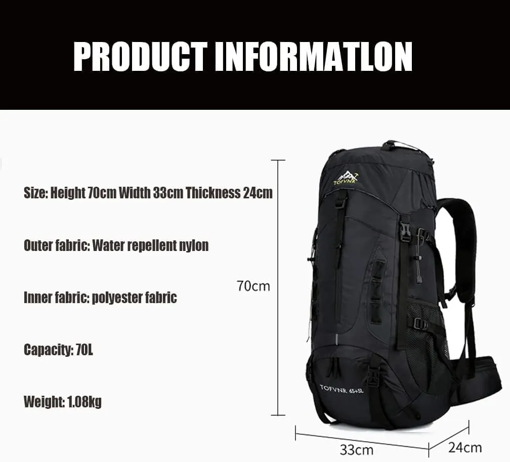 70L Large Camping Hiking Backpack , Lightweight Nylon Trekking Rucksack,For Men Women Outdoor Large Capacity Sports Mountaineering Backpack Climbing Travel Waterproof Daypack, Navy Blue