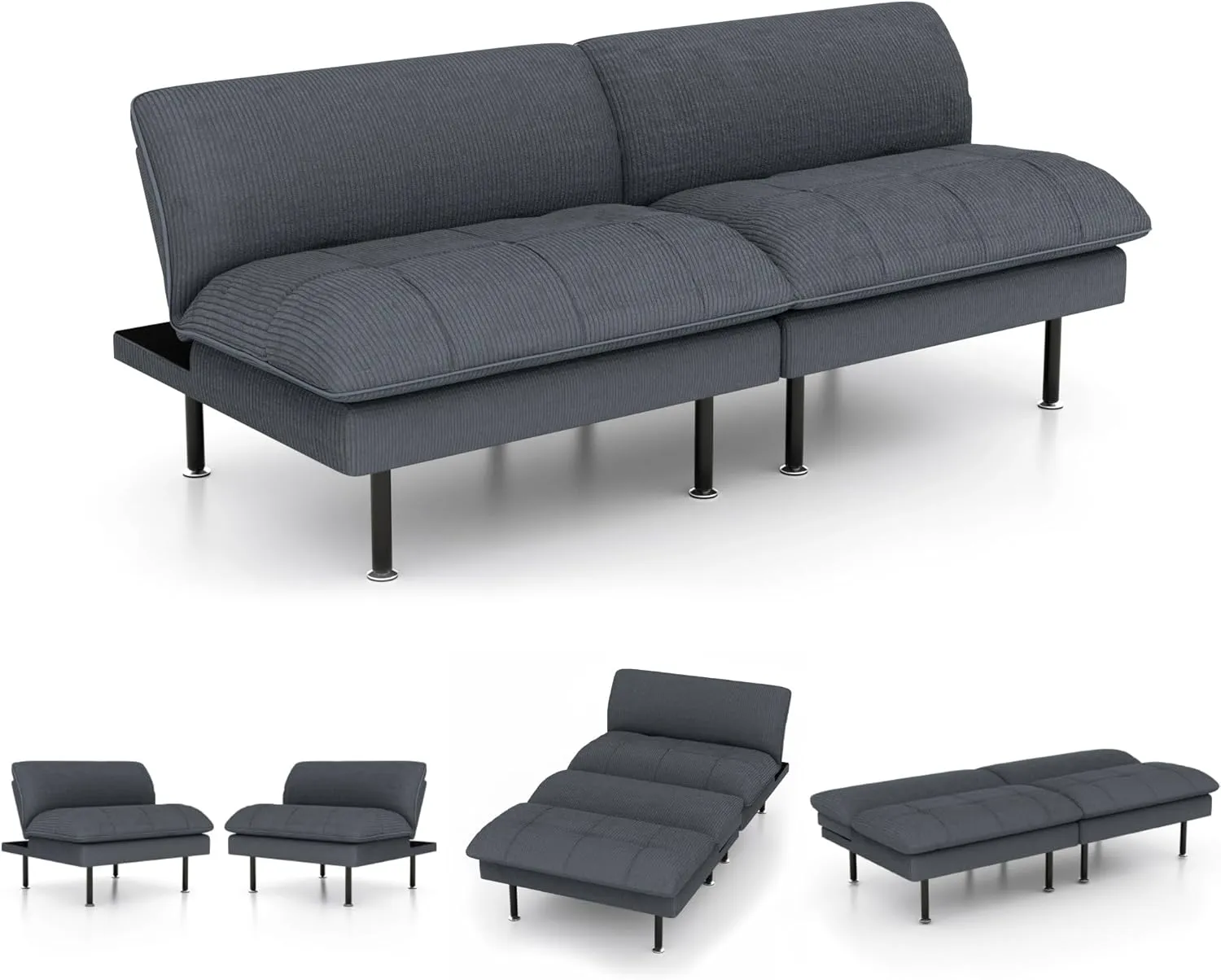 70" Futon Sofa Bed, 4 in 1 Multi-Function Couch Sleeper with Adjustable Backrest, Modern Convertible Futon, Recliner Small Loveseat for Living Room, Office, Grey
