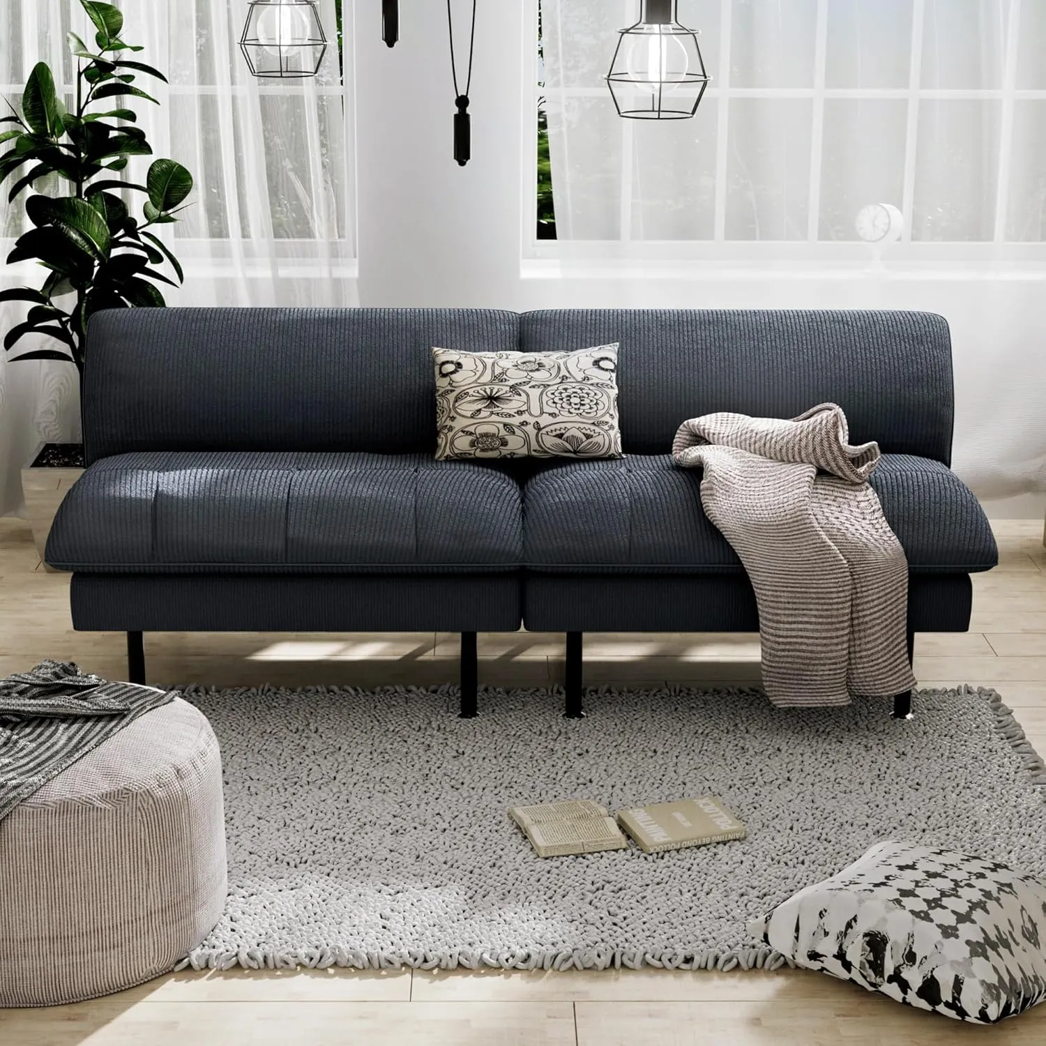 70" Futon Sofa Bed, 4 in 1 Multi-Function Couch Sleeper with Adjustable Backrest, Modern Convertible Futon, Recliner Small Loveseat for Living Room, Office, Grey